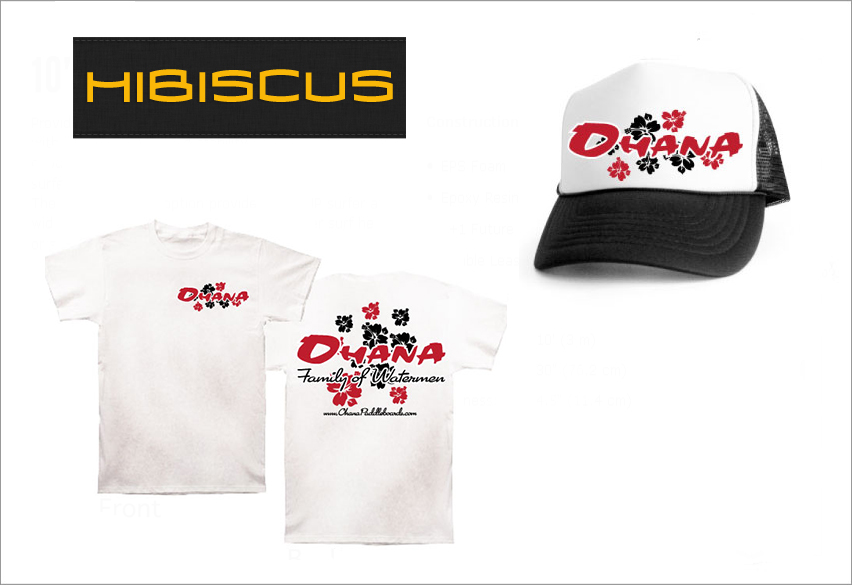 image of ohana paddleboards hibiscus line of shirts and hats merchandise
