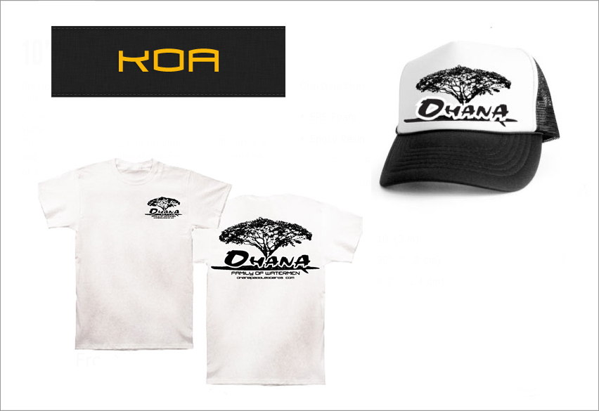 image of ohana paddleboards koa line of hats and shirts merchandise
